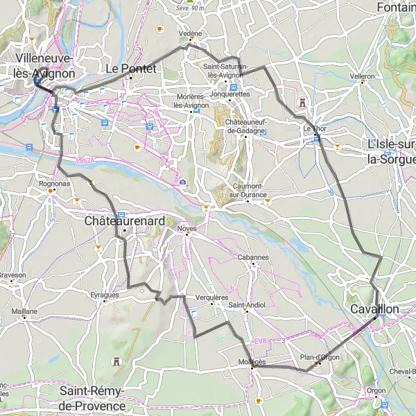 Map miniature of "Scenic Road Cycling near Avignon" cycling inspiration in Provence-Alpes-Côte d’Azur, France. Generated by Tarmacs.app cycling route planner