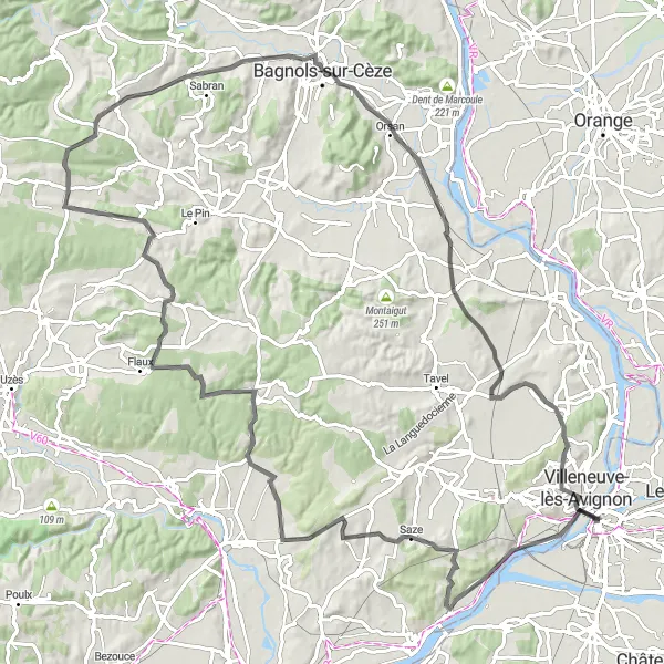 Map miniature of "Avignon Panoramic View Road Route" cycling inspiration in Provence-Alpes-Côte d’Azur, France. Generated by Tarmacs.app cycling route planner