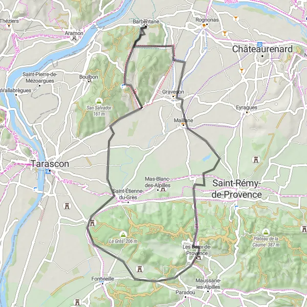 Map miniature of "The Countryside Ride" cycling inspiration in Provence-Alpes-Côte d’Azur, France. Generated by Tarmacs.app cycling route planner