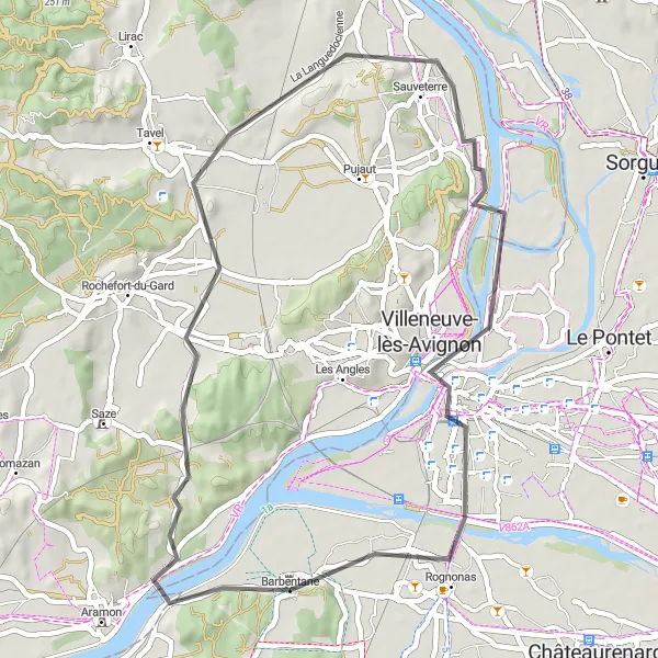 Miniatura mapy "Trasa w okolicy Barbentane - Runda Avignon i Rognonas" - trasy rowerowej w Provence-Alpes-Côte d’Azur, France. Wygenerowane przez planer tras rowerowych Tarmacs.app