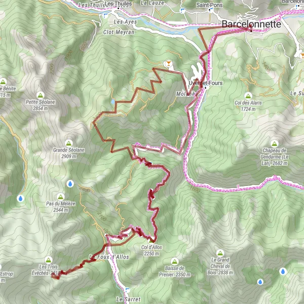 Miniatura mapy "Trasa gravelowa do La Foux d'Allos" - trasy rowerowej w Provence-Alpes-Côte d’Azur, France. Wygenerowane przez planer tras rowerowych Tarmacs.app