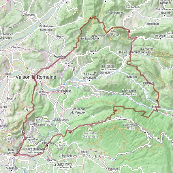 Kartminiatyr av "Grusvägar och Bergsutsikter i Provence-Alpes-Côte d'Azur" cykelinspiration i Provence-Alpes-Côte d’Azur, France. Genererad av Tarmacs.app cykelruttplanerare