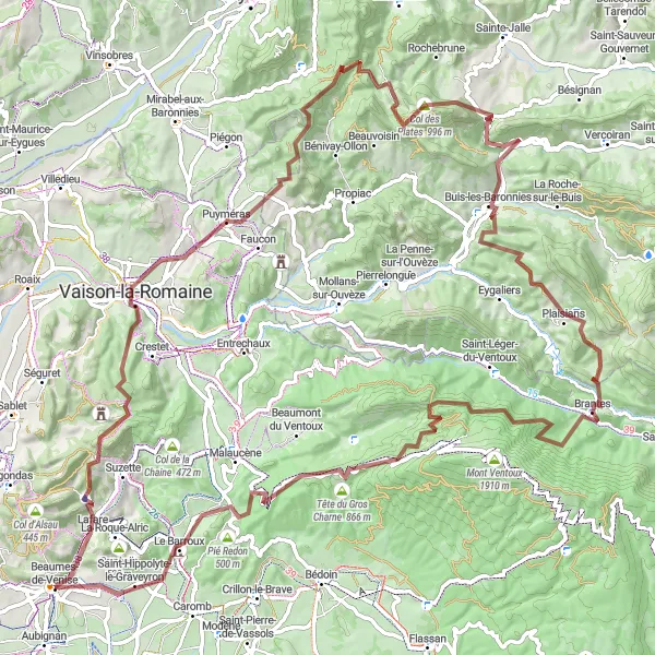 Miniatuurkaart van de fietsinspiratie "Epic Graveltocht door de Baronnies" in Provence-Alpes-Côte d’Azur, France. Gemaakt door de Tarmacs.app fietsrouteplanner