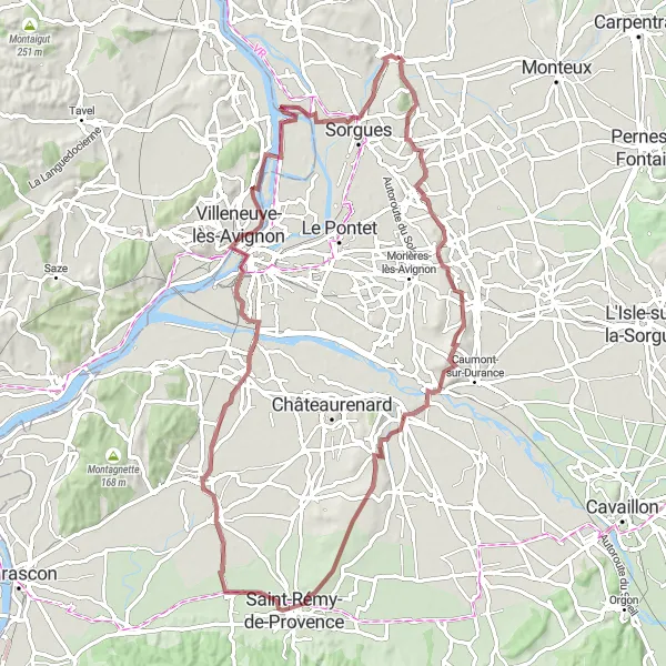 Map miniature of "The Gravel Adventure" cycling inspiration in Provence-Alpes-Côte d’Azur, France. Generated by Tarmacs.app cycling route planner