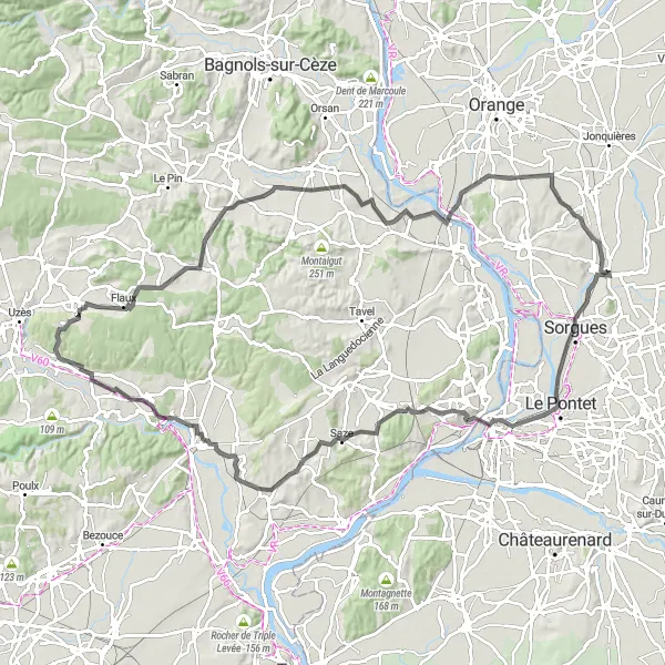 Map miniature of "The Road Challenge" cycling inspiration in Provence-Alpes-Côte d’Azur, France. Generated by Tarmacs.app cycling route planner