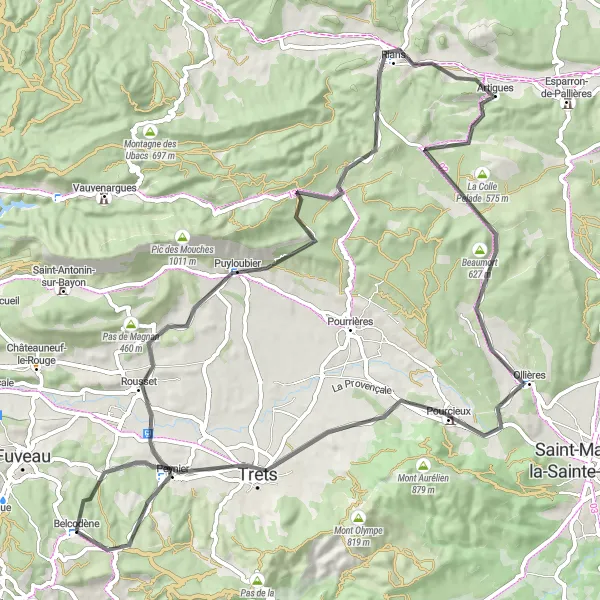 Kartminiatyr av "Roadtrip till Rians" cykelinspiration i Provence-Alpes-Côte d’Azur, France. Genererad av Tarmacs.app cykelruttplanerare