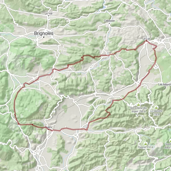 Map miniature of "Gravel Adventure: Peynier to Belgentier Route" cycling inspiration in Provence-Alpes-Côte d’Azur, France. Generated by Tarmacs.app cycling route planner