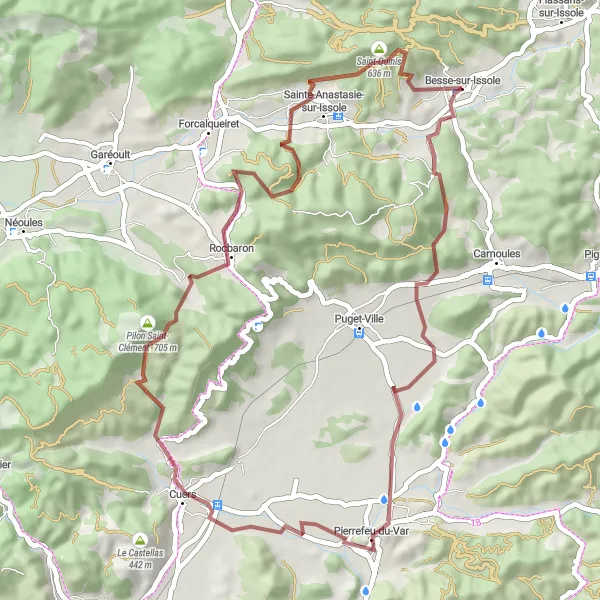Mapa miniatúra "Gravel Besse-sur-Issole - Le Roucas" cyklistická inšpirácia v Provence-Alpes-Côte d’Azur, France. Vygenerované cyklistickým plánovačom trás Tarmacs.app