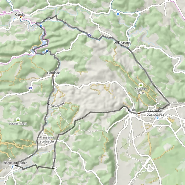 Miniaturní mapa "Besse-sur-Issole Road Circuit" inspirace pro cyklisty v oblasti Provence-Alpes-Côte d’Azur, France. Vytvořeno pomocí plánovače tras Tarmacs.app
