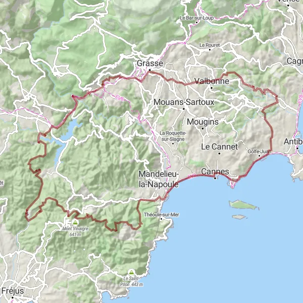 Karttaminiaatyyri "Haastava Sisämaarata" pyöräilyinspiraatiosta alueella Provence-Alpes-Côte d’Azur, France. Luotu Tarmacs.app pyöräilyreittisuunnittelijalla