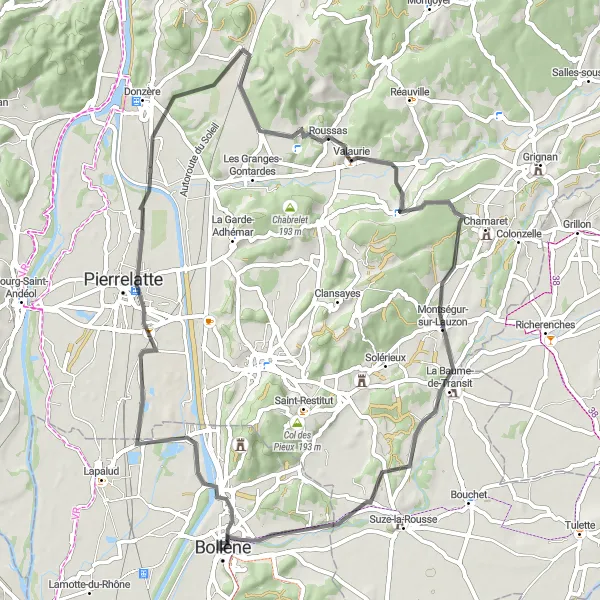 Miniatua del mapa de inspiración ciclista "Ruta de Bicicleta de Carretera por los Viñedos de Provenza" en Provence-Alpes-Côte d’Azur, France. Generado por Tarmacs.app planificador de rutas ciclistas