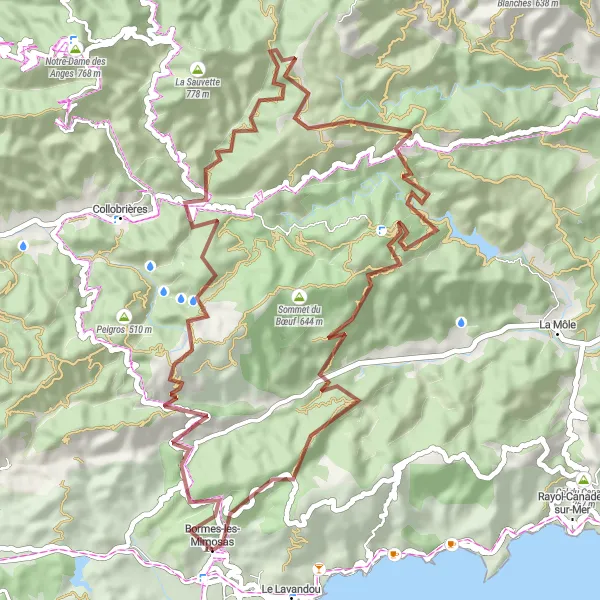 Miniatuurkaart van de fietsinspiratie "Avontuurlijke graveltocht door de heuvels van Provence-Alpes-Côte d’Azur" in Provence-Alpes-Côte d’Azur, France. Gemaakt door de Tarmacs.app fietsrouteplanner