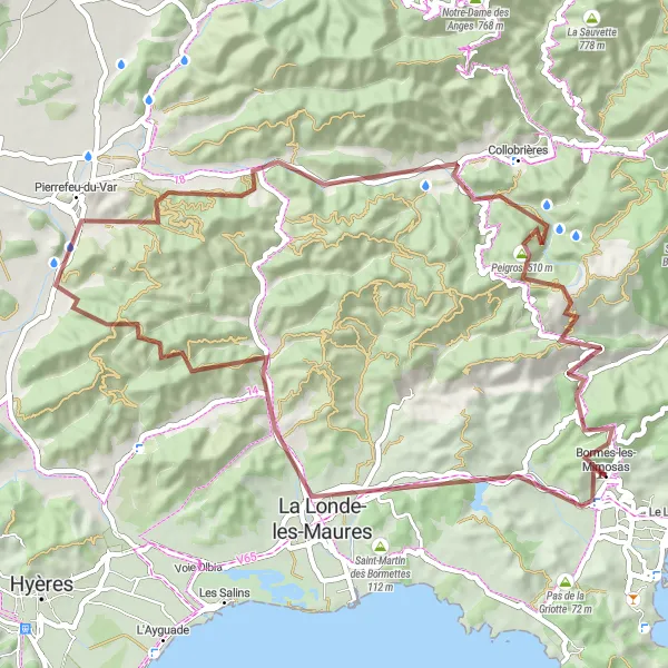 Mapa miniatúra "Gravel Krajinná rozmanitosť a pôvab" cyklistická inšpirácia v Provence-Alpes-Côte d’Azur, France. Vygenerované cyklistickým plánovačom trás Tarmacs.app