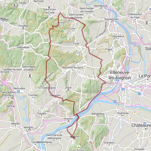 Miniatua del mapa de inspiración ciclista "Ruta de Ciclismo de Grava a Château de Boulbon" en Provence-Alpes-Côte d’Azur, France. Generado por Tarmacs.app planificador de rutas ciclistas