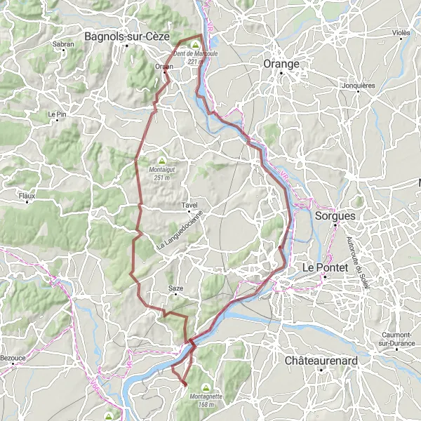 Kartminiatyr av "Domazan till Château de Boulbon Gravel Cycling Route" cykelinspiration i Provence-Alpes-Côte d’Azur, France. Genererad av Tarmacs.app cykelruttplanerare