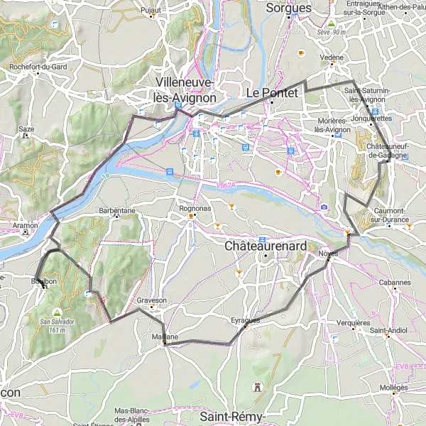 Miniatua del mapa de inspiración ciclista "Ruta Cultural a través de Maillane y Châteauneuf-de-Gadagne" en Provence-Alpes-Côte d’Azur, France. Generado por Tarmacs.app planificador de rutas ciclistas