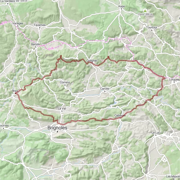 Karten-Miniaturansicht der Radinspiration "Entdeckungstour um Châteauvert und Brignoles" in Provence-Alpes-Côte d’Azur, France. Erstellt vom Tarmacs.app-Routenplaner für Radtouren