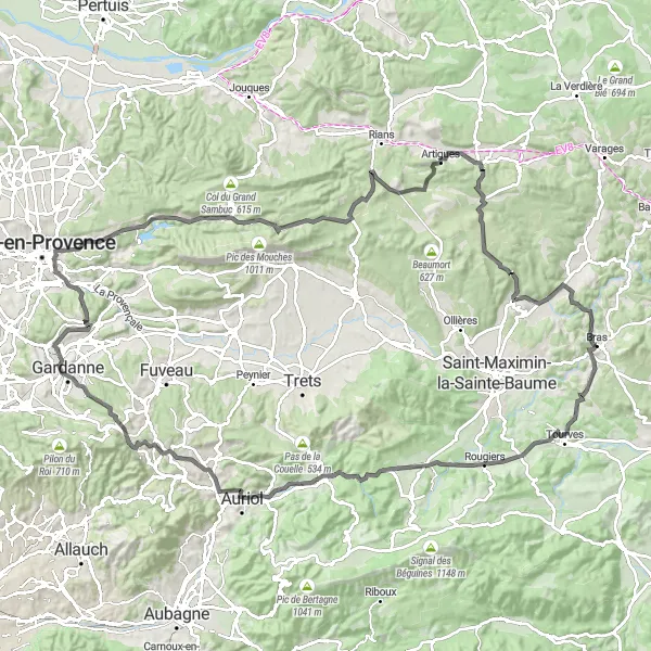 Miniatua del mapa de inspiración ciclista "Ruta a la Chapelle Sainte-Estève" en Provence-Alpes-Côte d’Azur, France. Generado por Tarmacs.app planificador de rutas ciclistas