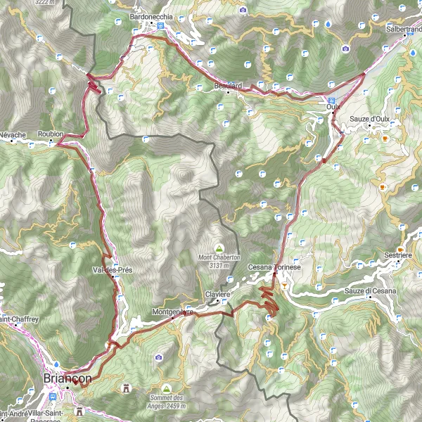 Mapa miniatúra "Náročná cyklotúra okolo Briançon" cyklistická inšpirácia v Provence-Alpes-Côte d’Azur, France. Vygenerované cyklistickým plánovačom trás Tarmacs.app