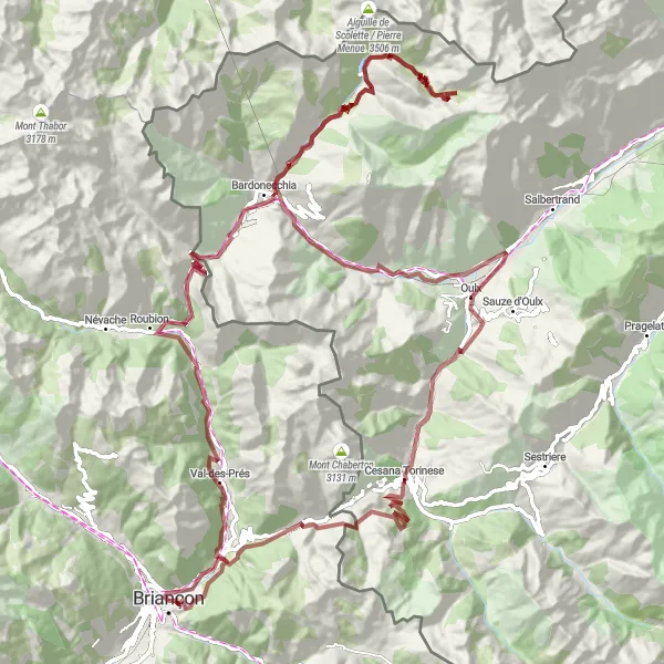 Miniatua del mapa de inspiración ciclista "Ruta Gravel desde Briançon a Fort des Salettes" en Provence-Alpes-Côte d’Azur, France. Generado por Tarmacs.app planificador de rutas ciclistas