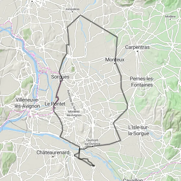 Map miniature of "Châteauneuf-du-Pape Exploration" cycling inspiration in Provence-Alpes-Côte d’Azur, France. Generated by Tarmacs.app cycling route planner