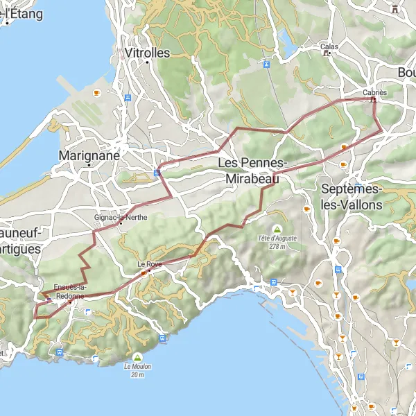Karten-Miniaturansicht der Radinspiration "Abenteuerliche Gravel-Tour durch Gignac-la-Nerthe" in Provence-Alpes-Côte d’Azur, France. Erstellt vom Tarmacs.app-Routenplaner für Radtouren