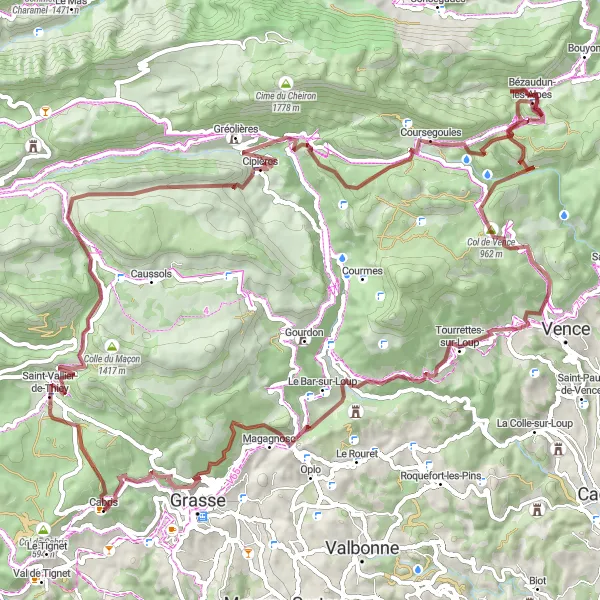 Miniatua del mapa de inspiración ciclista "Desafío Gravel a Castel Abraham" en Provence-Alpes-Côte d’Azur, France. Generado por Tarmacs.app planificador de rutas ciclistas