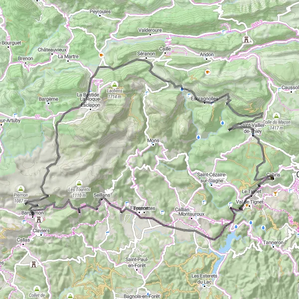 Miniatua del mapa de inspiración ciclista "Ruta de Ciclismo por los Pueblos de la Provenza" en Provence-Alpes-Côte d’Azur, France. Generado por Tarmacs.app planificador de rutas ciclistas