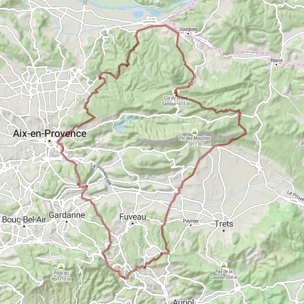 Map miniature of "The Gravel Adventure" cycling inspiration in Provence-Alpes-Côte d’Azur, France. Generated by Tarmacs.app cycling route planner