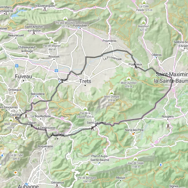 Map miniature of "The Road Marvel" cycling inspiration in Provence-Alpes-Côte d’Azur, France. Generated by Tarmacs.app cycling route planner