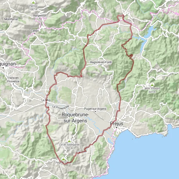 Karten-Miniaturansicht der Radinspiration "Gravel Tour durch die Gorges du Blavet" in Provence-Alpes-Côte d’Azur, France. Erstellt vom Tarmacs.app-Routenplaner für Radtouren