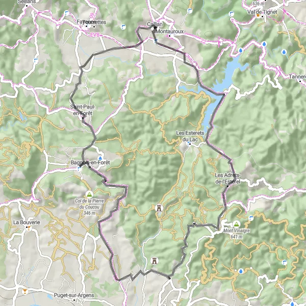 Miniatua del mapa de inspiración ciclista "Ruta de carretera de Callian a Puybresson" en Provence-Alpes-Côte d’Azur, France. Generado por Tarmacs.app planificador de rutas ciclistas