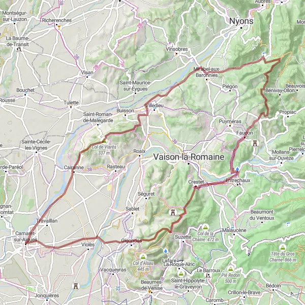 Miniatuurkaart van de fietsinspiratie "Gravelroute naar Gigondas" in Provence-Alpes-Côte d’Azur, France. Gemaakt door de Tarmacs.app fietsrouteplanner