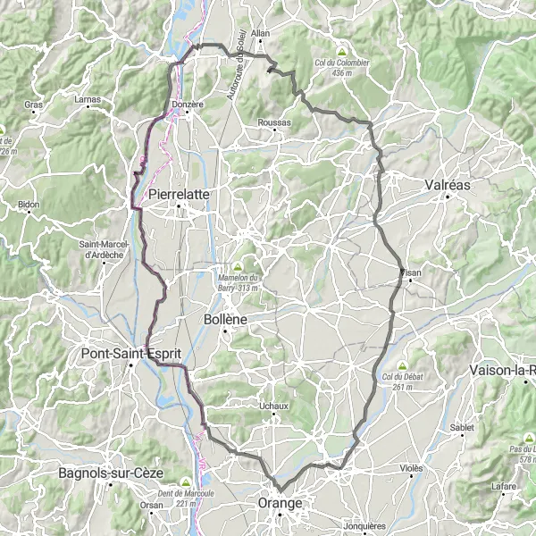 Mapa miniatúra "Okružná cesta na ceste okolo Camaret-sur-Aigues" cyklistická inšpirácia v Provence-Alpes-Côte d’Azur, France. Vygenerované cyklistickým plánovačom trás Tarmacs.app