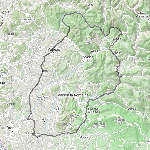 Karten-Miniaturansicht der Radinspiration "Die Berge des Vaucluse und der Drôme" in Provence-Alpes-Côte d’Azur, France. Erstellt vom Tarmacs.app-Routenplaner für Radtouren