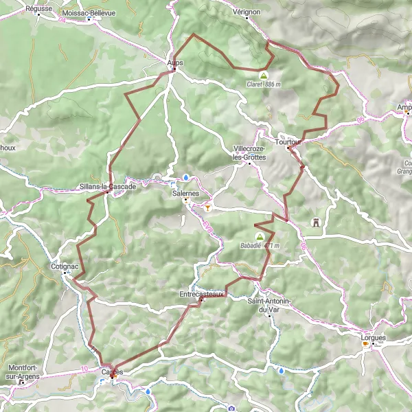 Miniaturní mapa "Gravel route around Carcès" inspirace pro cyklisty v oblasti Provence-Alpes-Côte d’Azur, France. Vytvořeno pomocí plánovače tras Tarmacs.app