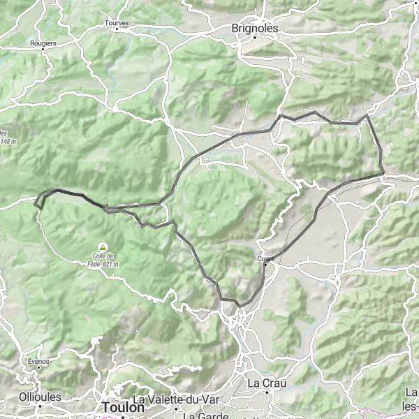Karten-Miniaturansicht der Radinspiration "Tour durch die Weinberge" in Provence-Alpes-Côte d’Azur, France. Erstellt vom Tarmacs.app-Routenplaner für Radtouren