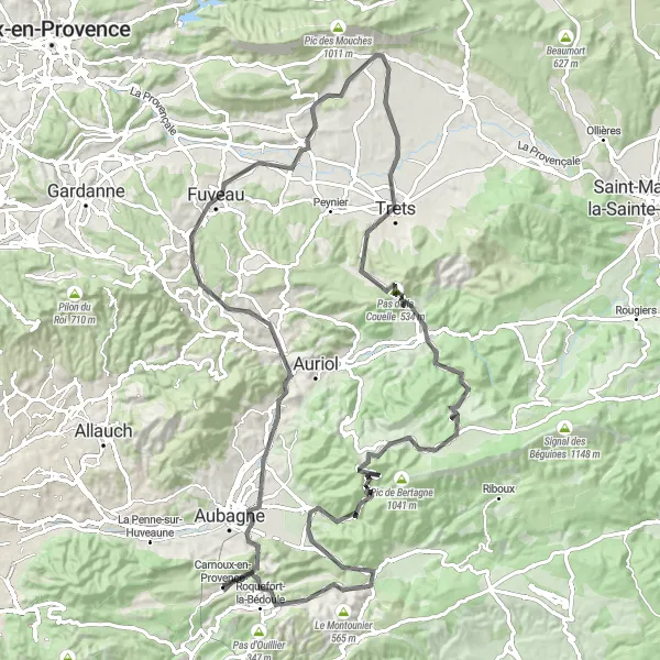 Map miniature of "Roquevaire Adventure" cycling inspiration in Provence-Alpes-Côte d’Azur, France. Generated by Tarmacs.app cycling route planner