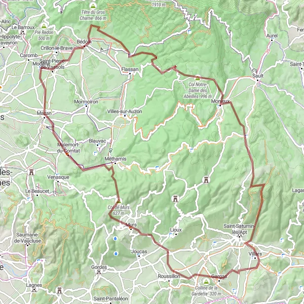 Zemljevid v pomanjšavi "Gravel avantura v Provansi" kolesarske inspiracije v Provence-Alpes-Côte d’Azur, France. Generirano z načrtovalcem kolesarskih poti Tarmacs.app