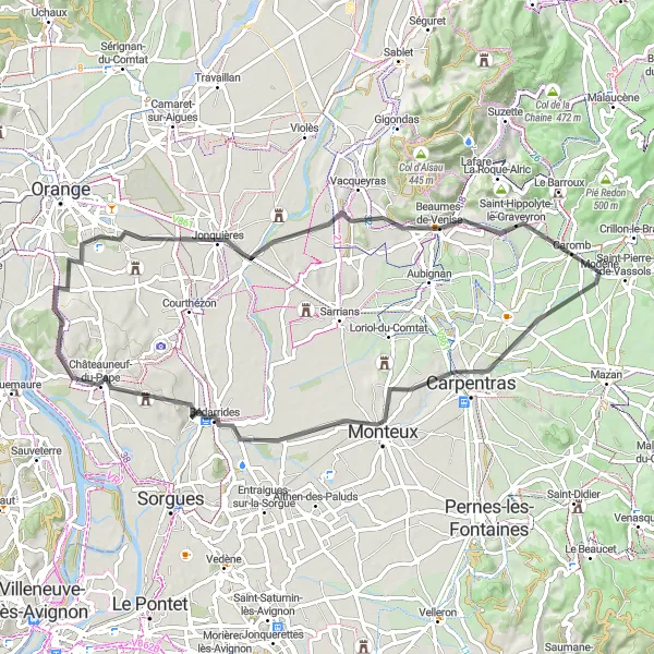 Kartminiatyr av "Vacker landsvägscykel genom Vinlandskapet" cykelinspiration i Provence-Alpes-Côte d’Azur, France. Genererad av Tarmacs.app cykelruttplanerare