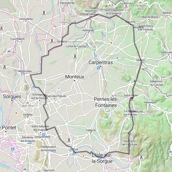 Map miniature of "The Charming Villages" cycling inspiration in Provence-Alpes-Côte d’Azur, France. Generated by Tarmacs.app cycling route planner