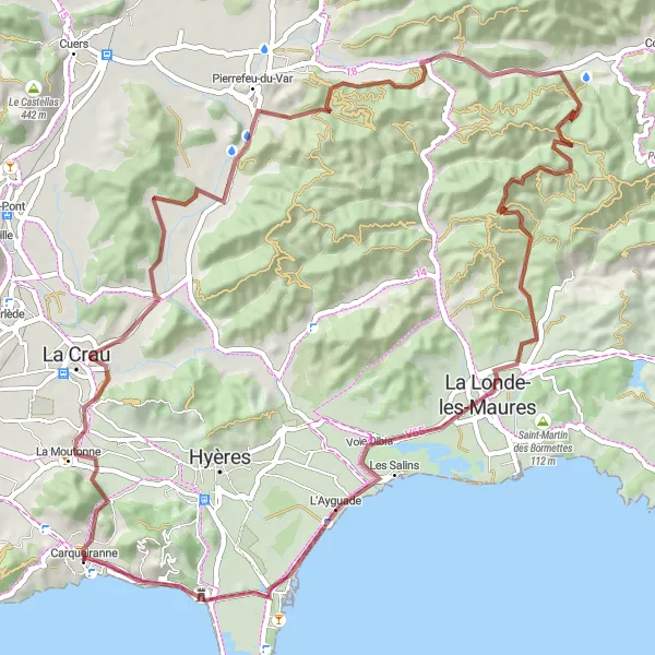 Kartminiatyr av "Grusvägscykling från Carqueiranne till La Londe-les-Maures" cykelinspiration i Provence-Alpes-Côte d’Azur, France. Genererad av Tarmacs.app cykelruttplanerare