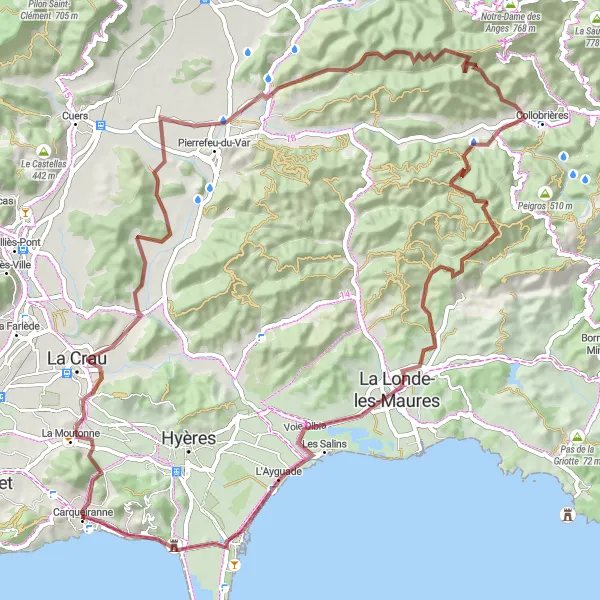 Zemljevid v pomanjšavi "Gorskokolesarska pot raziskovanja naravnih lepot" kolesarske inspiracije v Provence-Alpes-Côte d’Azur, France. Generirano z načrtovalcem kolesarskih poti Tarmacs.app