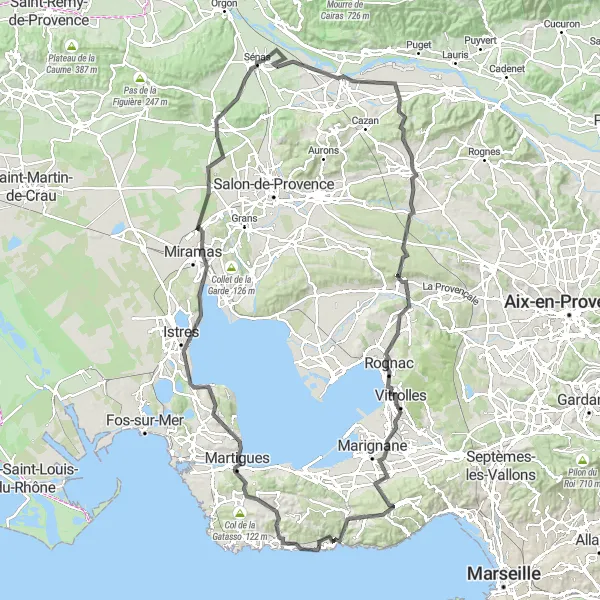 Map miniature of "Golden Coast Adventure" cycling inspiration in Provence-Alpes-Côte d’Azur, France. Generated by Tarmacs.app cycling route planner