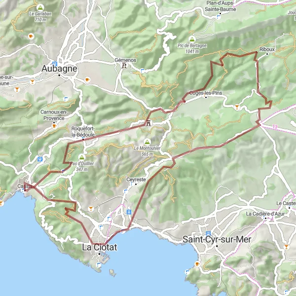 Karten-Miniaturansicht der Radinspiration "Gravel-Tour durch die Berge von Cassis" in Provence-Alpes-Côte d’Azur, France. Erstellt vom Tarmacs.app-Routenplaner für Radtouren