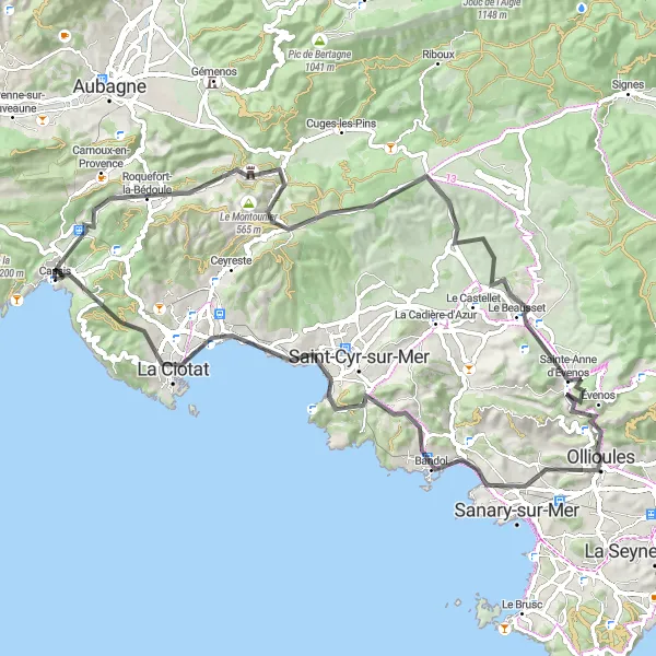 Karten-Miniaturansicht der Radinspiration "Epische Straßenrunde durch die Provence-Alpes-Côte d’Azur" in Provence-Alpes-Côte d’Azur, France. Erstellt vom Tarmacs.app-Routenplaner für Radtouren