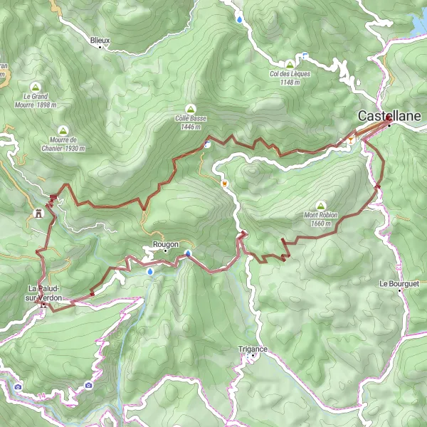 Miniaturní mapa "Gravelová jízda kolem Point Sublime Bely" inspirace pro cyklisty v oblasti Provence-Alpes-Côte d’Azur, France. Vytvořeno pomocí plánovače tras Tarmacs.app