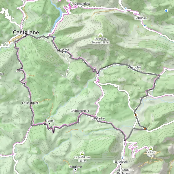 Karten-Miniaturansicht der Radinspiration "Die Road-Tour der Dörfer" in Provence-Alpes-Côte d’Azur, France. Erstellt vom Tarmacs.app-Routenplaner für Radtouren