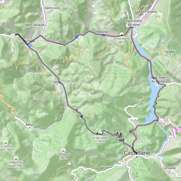 Miniatuurkaart van de fietsinspiratie "Bergwegavontuur in de Provence" in Provence-Alpes-Côte d’Azur, France. Gemaakt door de Tarmacs.app fietsrouteplanner
