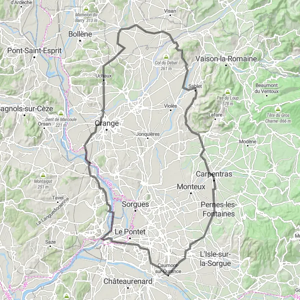 Miniatura mapy "Przez Rochers des Domes do Gigondas" - trasy rowerowej w Provence-Alpes-Côte d’Azur, France. Wygenerowane przez planer tras rowerowych Tarmacs.app